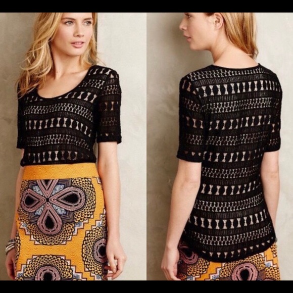 Anthropologie Wolven black lace-work tee shirt - Picture 1 of 5